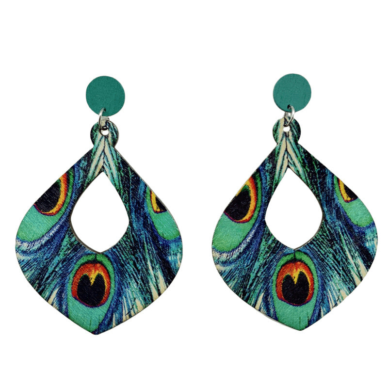 Wholesale Peacock Feather Wood Earrings